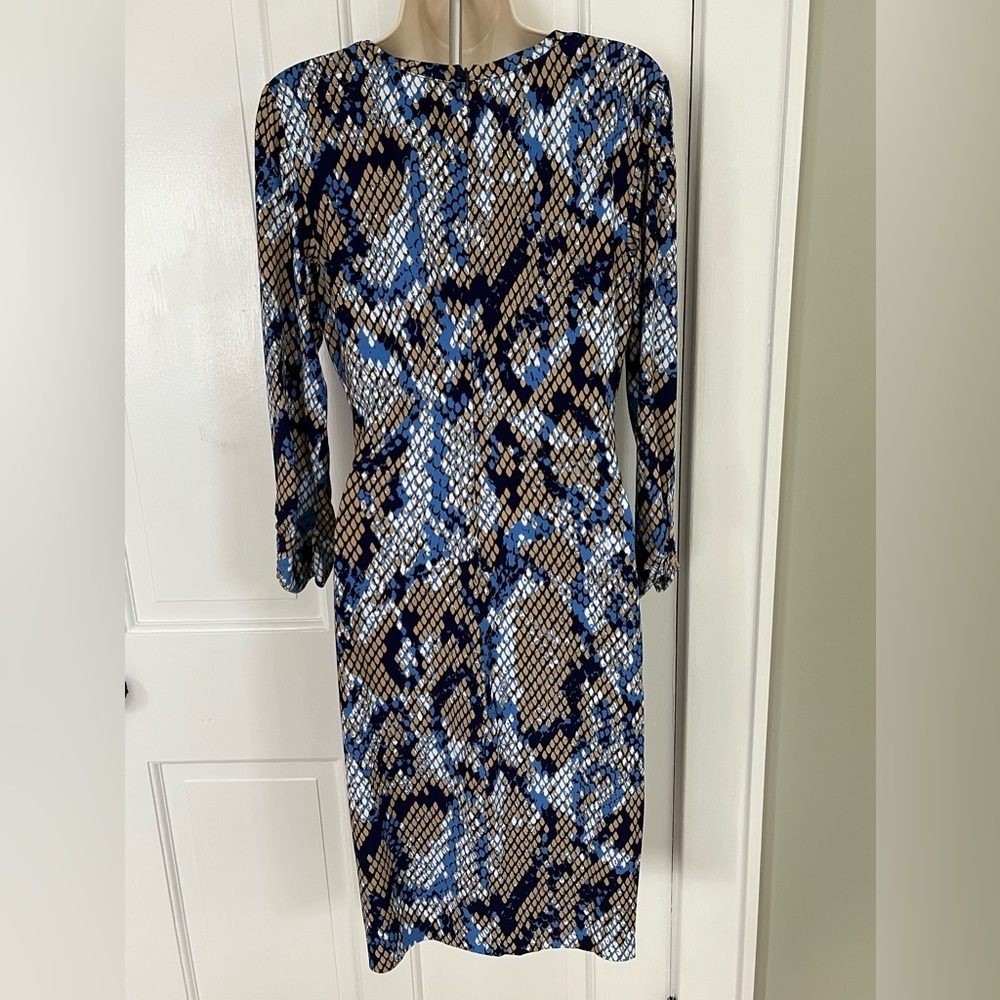 Cache Blue Tan Snake Print Faux Wrap Stretch Jers… - image 6